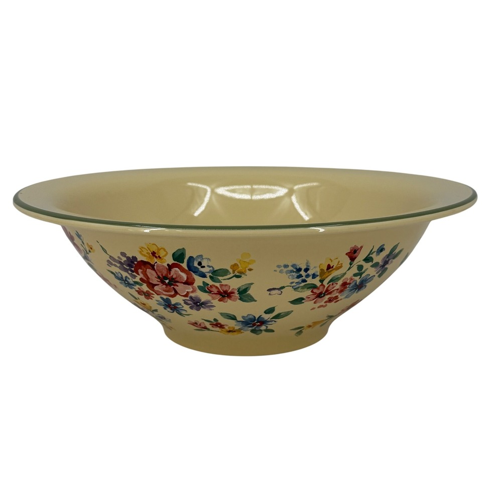 Longaberger Pottery Spring Floral Serving Bowl Yellow 11.5 Inch Round